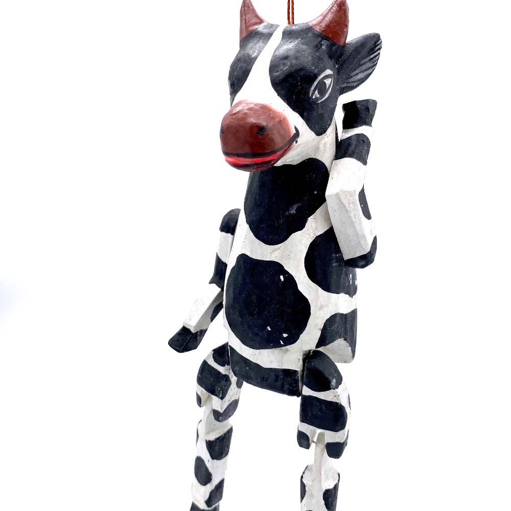 Monkey Business Hand Carved Cow Puppet Ornament
